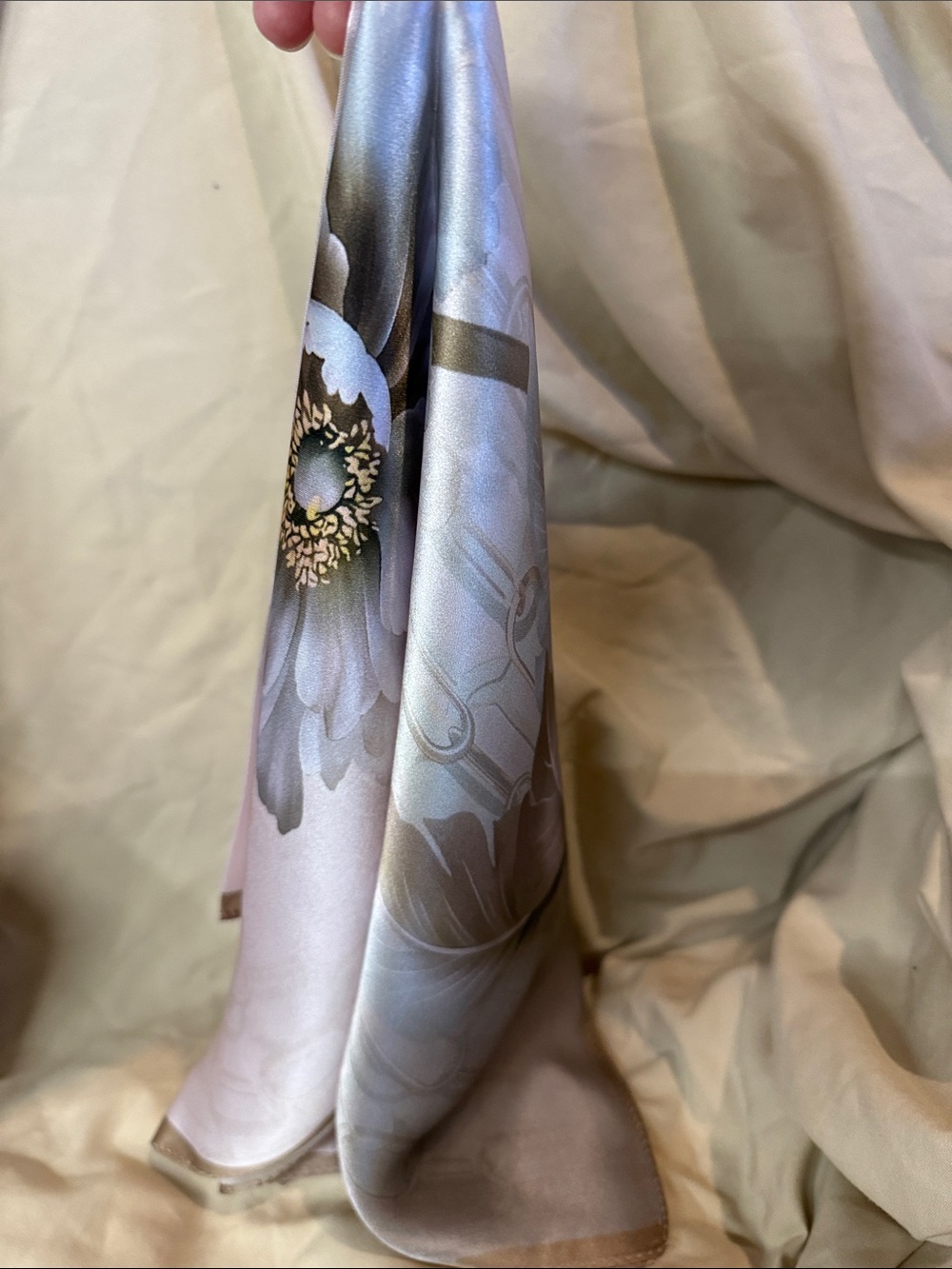 100% silk Floral scarf in Cream and Taupe - Elegant